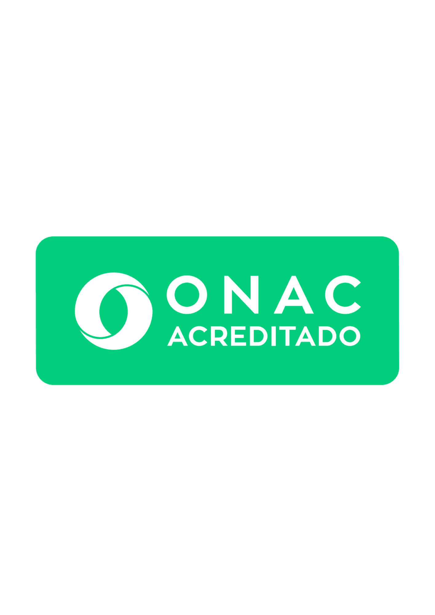 Logotipo rectangular verde con el texto ONAC ACREDITADO y un símbolo circular en blanco.